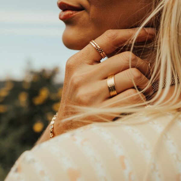 Pink Gold Dot Stacking Ring – Minimalist Slim Band for Women - Image 3